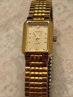 VTG Helbros Gold Tone Rectangular Quartz Watch